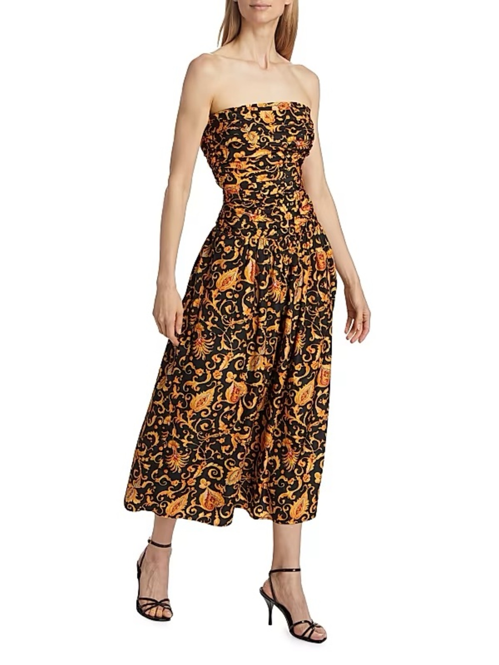 Rhode Selma Baroque-Print Strapless Midi-Dress (size 10)
